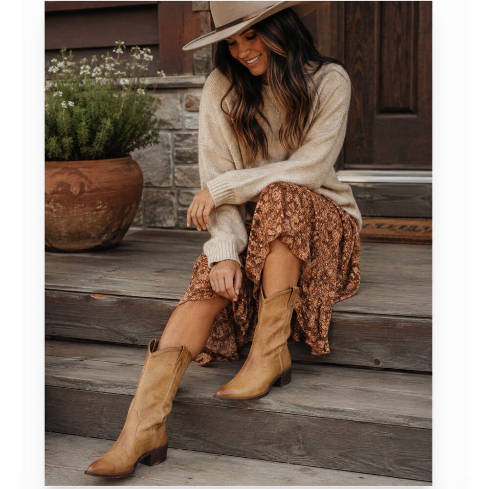 Frye Women’s Tan Cognac Leather Western Pull-On Boots Size 8.5 Style 77685 - Picture 14 of 14